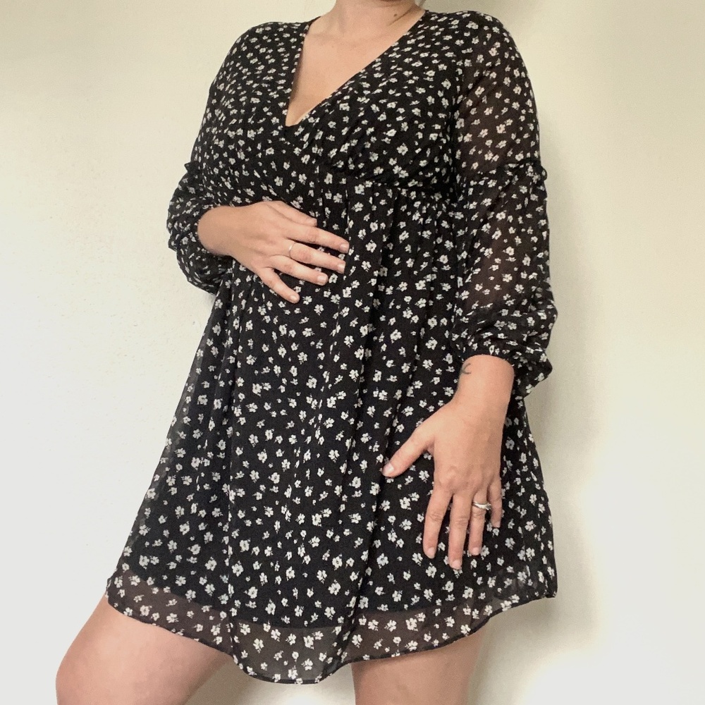 Floral Babydoll Dress with Sleeve Detail